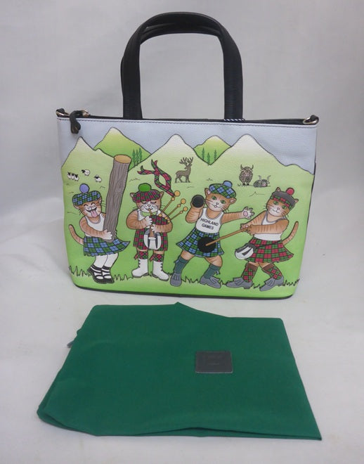 Mala Leather Highland Games Cats Multiway Grab Bag Black with Dust Bag