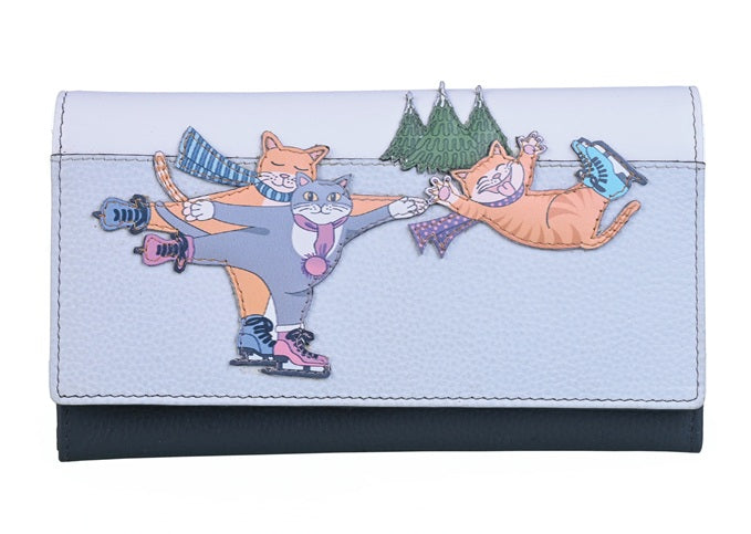 Mala Leather Ice Skating Cats Large Matinee Purse with Dust Bag