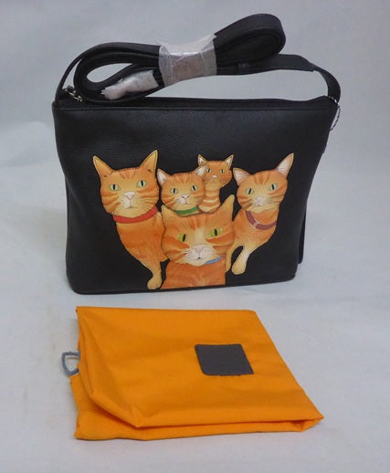 Mala Leather Kitty Crew Ginger Cat Midi Crossbody Shoulder Bag with Dust Bag