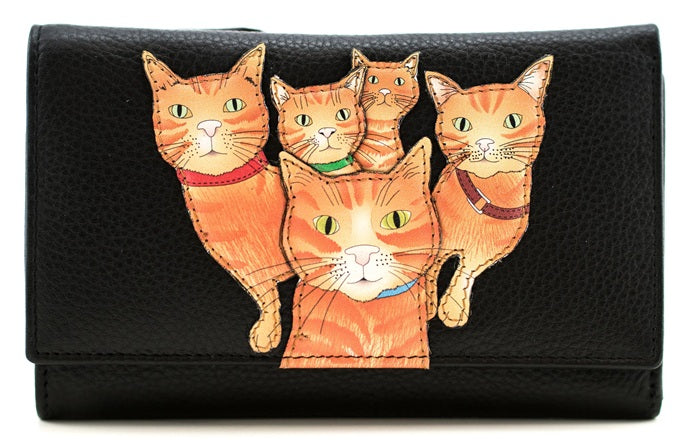 Mala Leather Kitty Crew Ginger Cat Large Tri-Fold Purse with Dust Bag