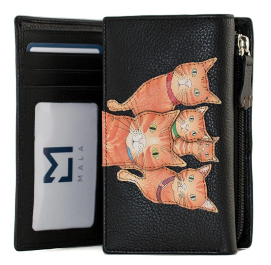 Mala Leather Kitty Crew Ginger Cat Large Tri-Fold Purse with Dust Bag