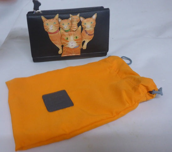 Mala Leather Kitty Crew Ginger Cat Large Tri-Fold Purse with Dust Bag