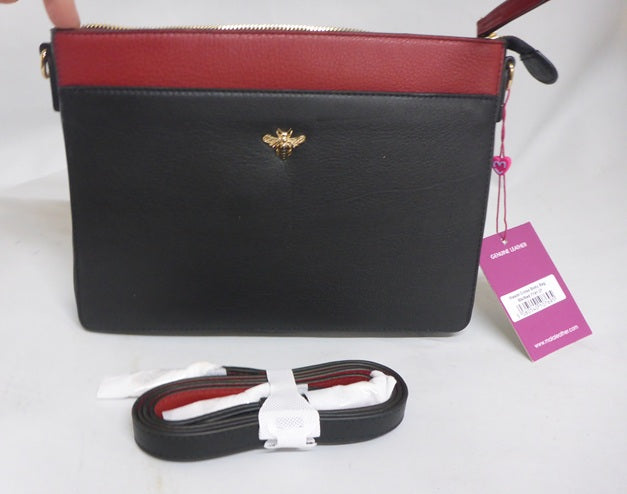Mala Leather Mason Bee Detail Cross Body Shoulder Bag + Dust Bag - Black Red