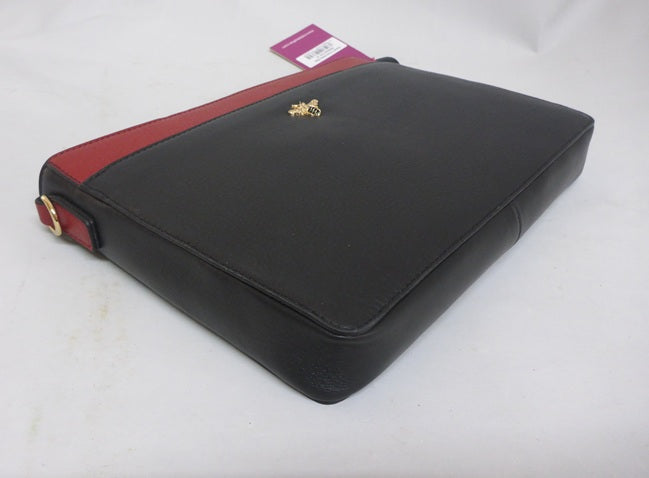 Mala Leather Mason Bee Detail Cross Body Shoulder Bag + Dust Bag - Black Red
