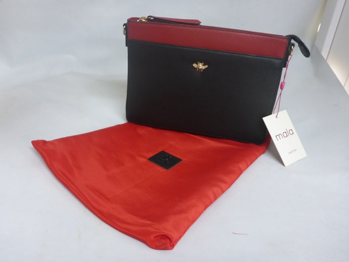 Mala Leather Mason Bee Detail Cross Body Shoulder Bag + Dust Bag - Black Red