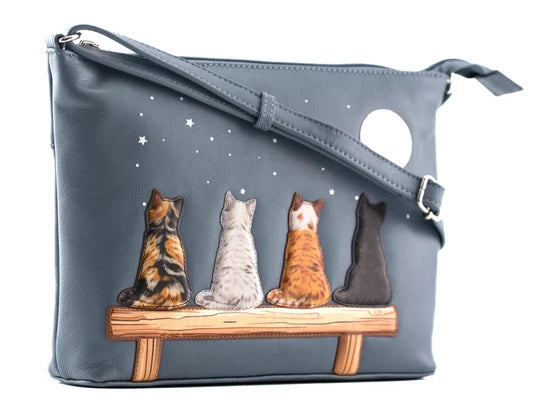 Mala Leather Midnight Cats Denim Blue Midi Crossbody Bag