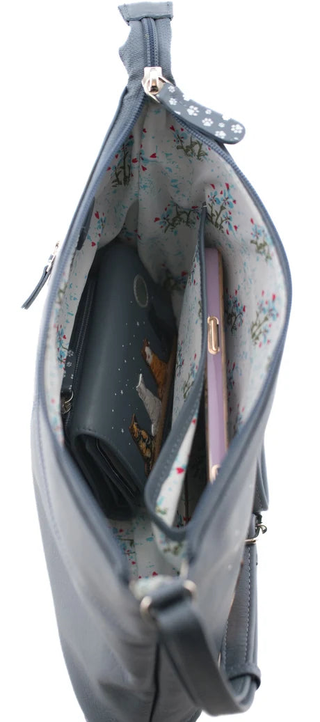 Mala Leather Midnight Cats Denim Blue Midi Crossbody Bag