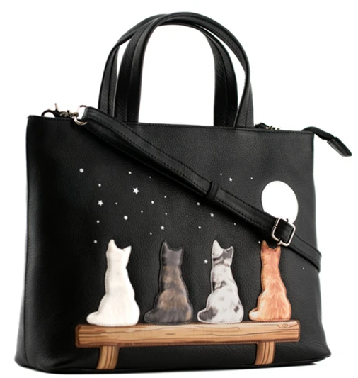 Mala Leather Midnight Cats Black Multiway Grab & Shoulder Bag