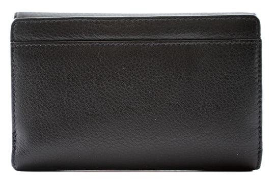 Mala Leather Midnight Cats Black Large RFID Tri-Fold Purse