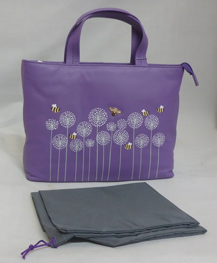 Mala Leather Moonflower Bee Grab & Shoulder Bag - Purple