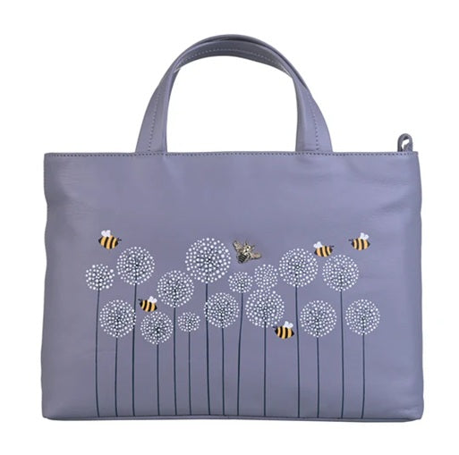 Mala Leather Moonflower Bee Grab & Shoulder Bag - Grey