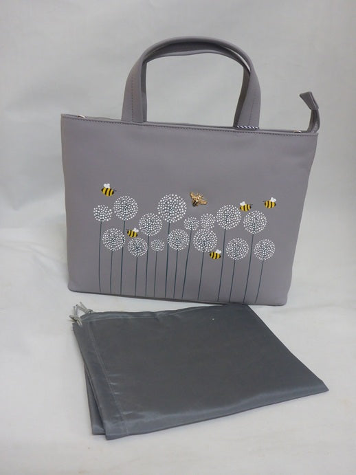 Mala Leather Moonflower Bee Grab & Shoulder Bag - Grey