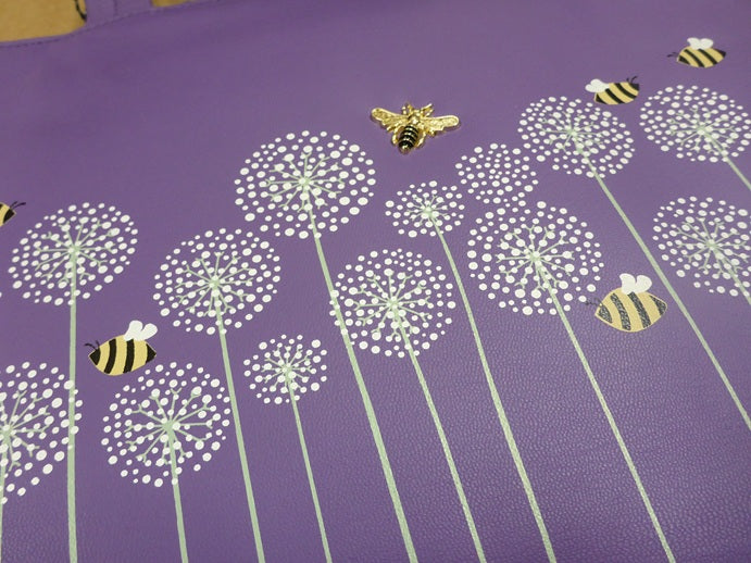 Mala Leather Moonflower Bee Grab & Shoulder Bag - Purple