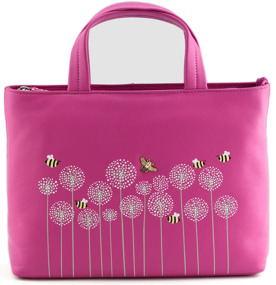 Mala Leather Moonflower Bee Grab & Shoulder Bag - Pink