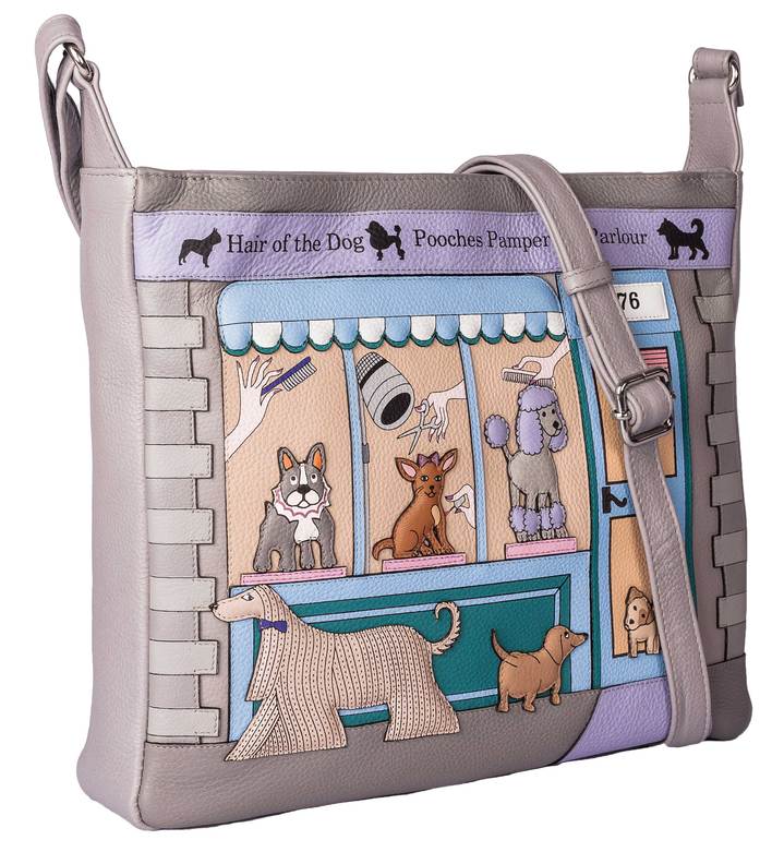 Mala Leather Pampering Parlour Grey Large Crossbody Bag
