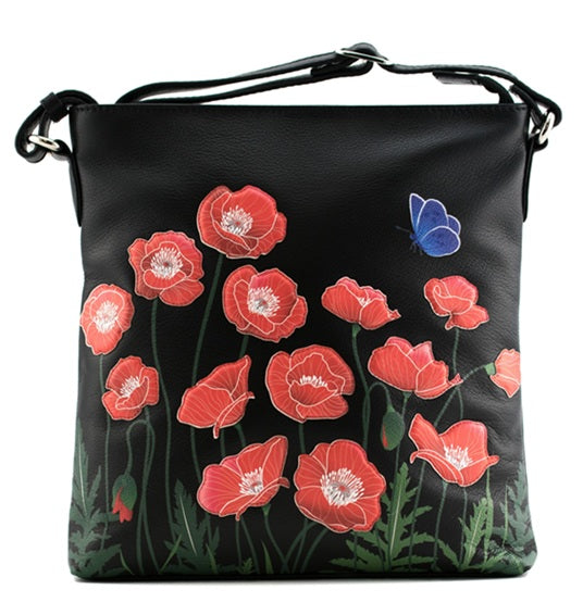 Mala Leather Poppy Black Large Crossbody Bag
