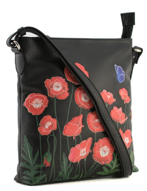 Mala Leather Poppy Black Large Crossbody Bag
