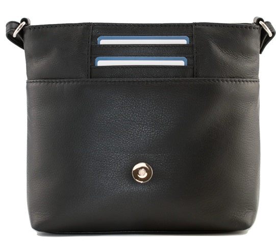 Mala Leather Poppy Black Flap Midi Crossbody Bag