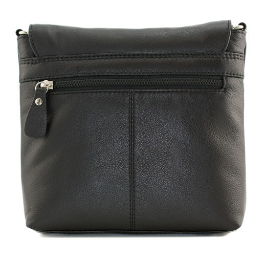 Mala Leather Poppy Black Flap Midi Crossbody Bag