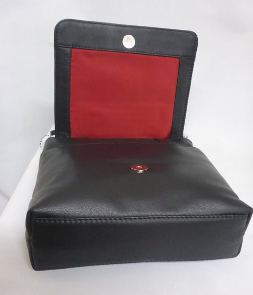 Mala Leather Poppy Black Flap Midi Crossbody Bag