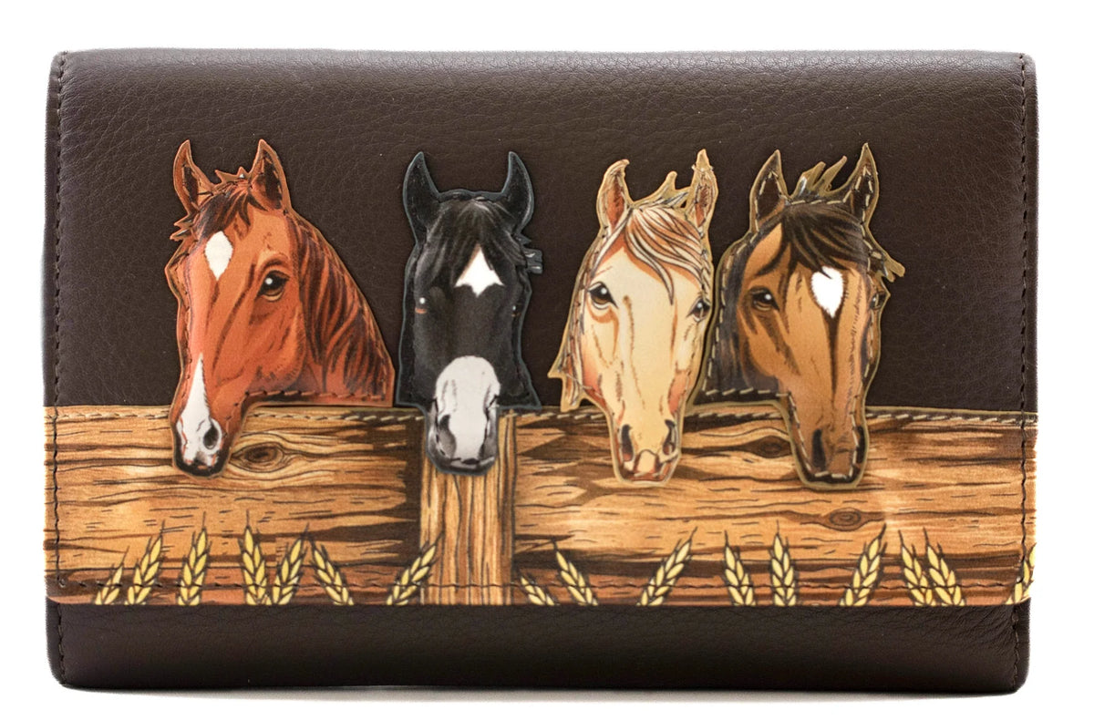 Mala Leather Stable Row Brown RFID Large Tri-Fold Purse