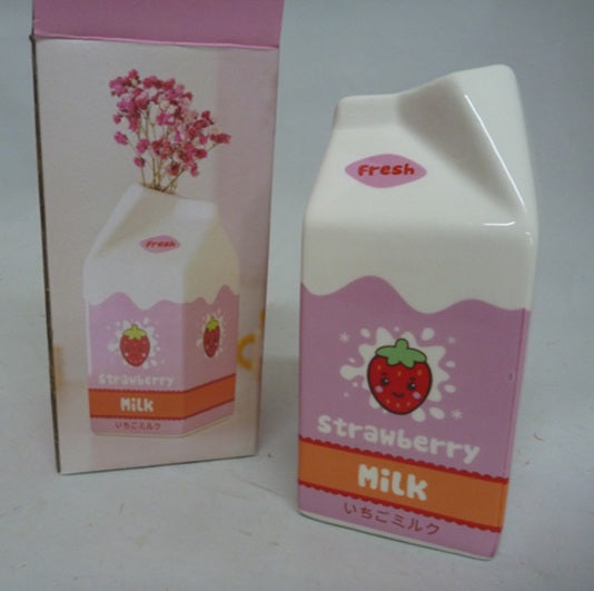 Something Different Kawaii Kafe Strawberry Milk Carton Ceramic Flower Vase