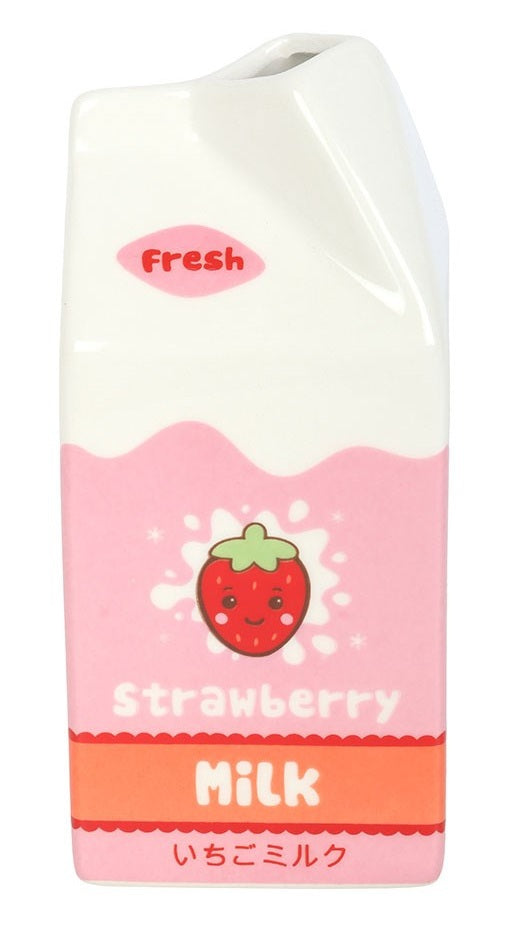 Something Different Kawaii Kafe Strawberry Milk Carton Ceramic Flower Vase
