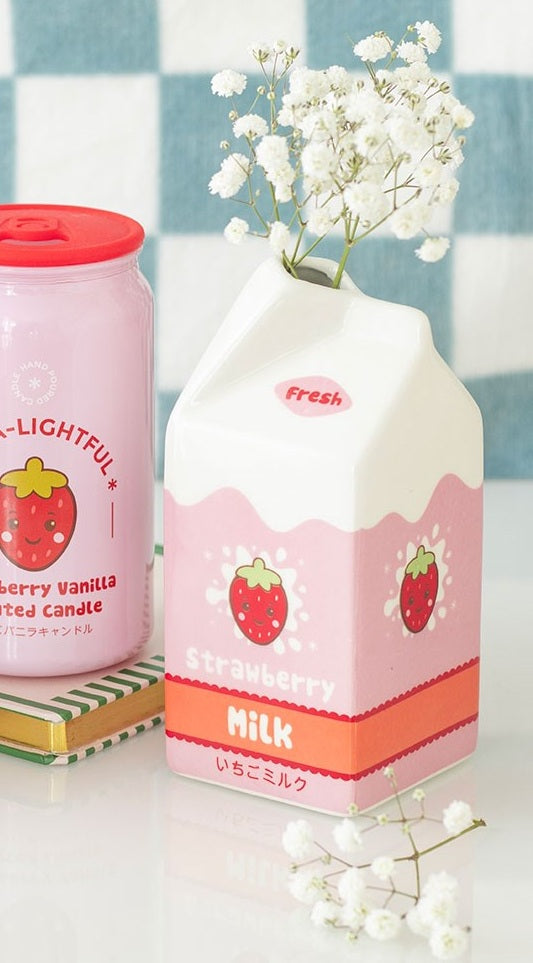 Something Different Kawaii Kafe Strawberry Milk Carton Ceramic Flower Vase