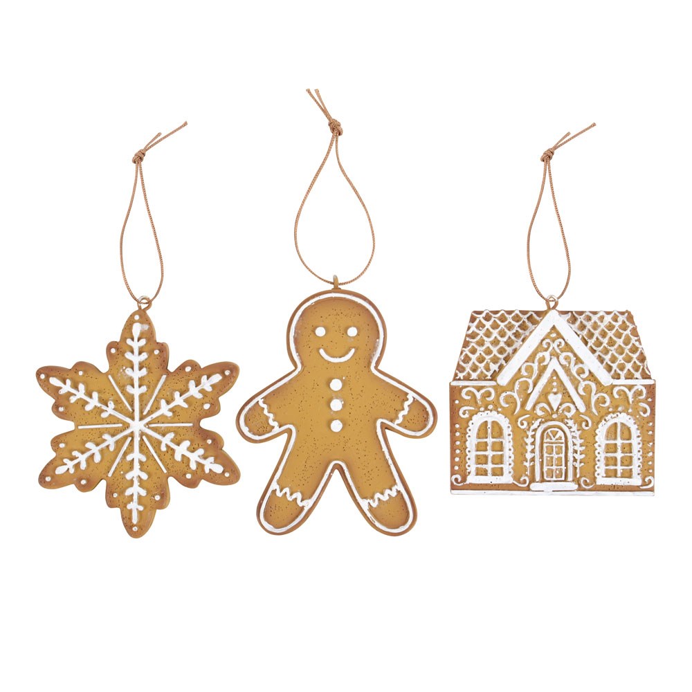 Something Different North Pole Bakery Gingerbread Christmas Decorations Set of 3 | Man, House & Snowflake