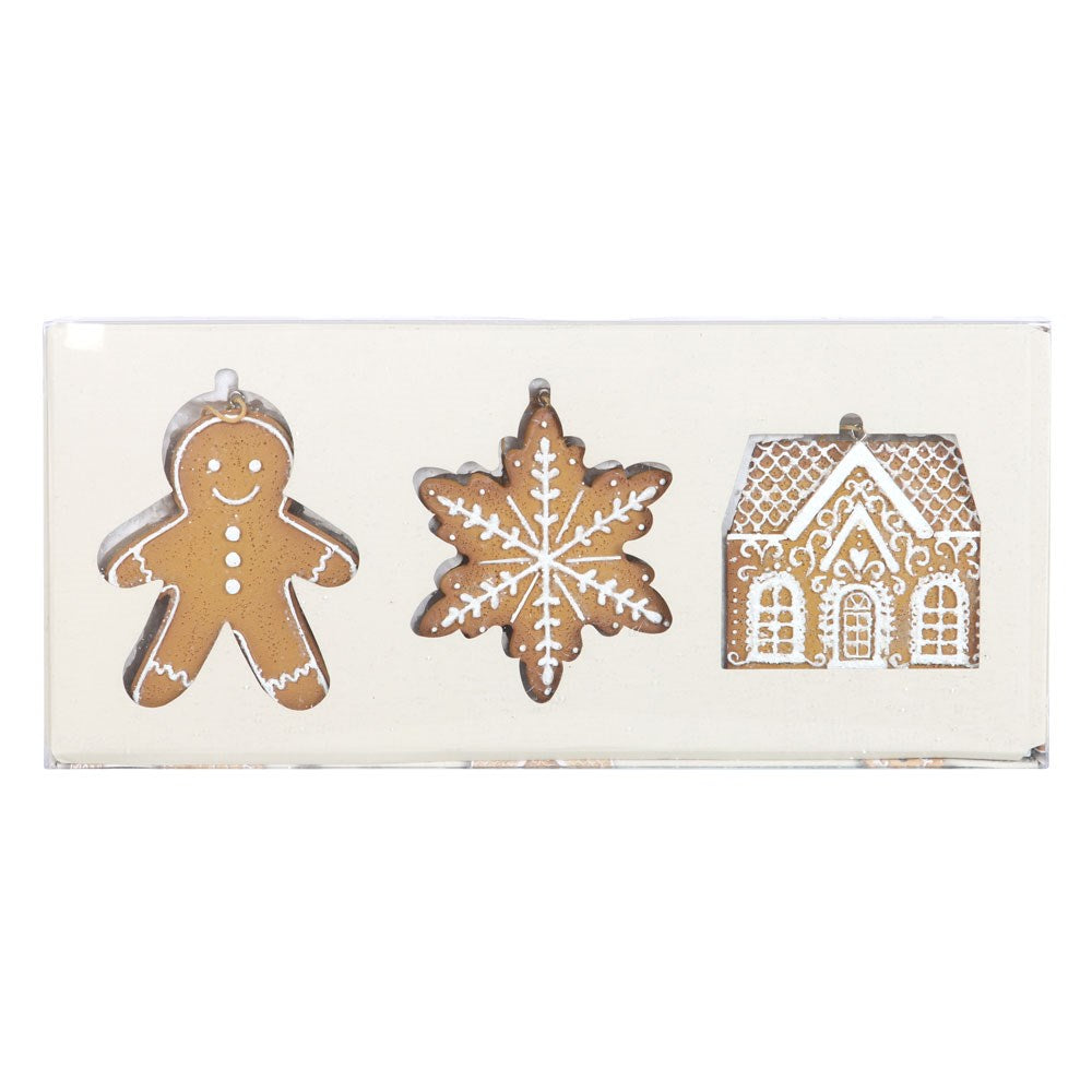Something Different North Pole Bakery Gingerbread Christmas Decorations Set of 3 | Man, House & Snowflake