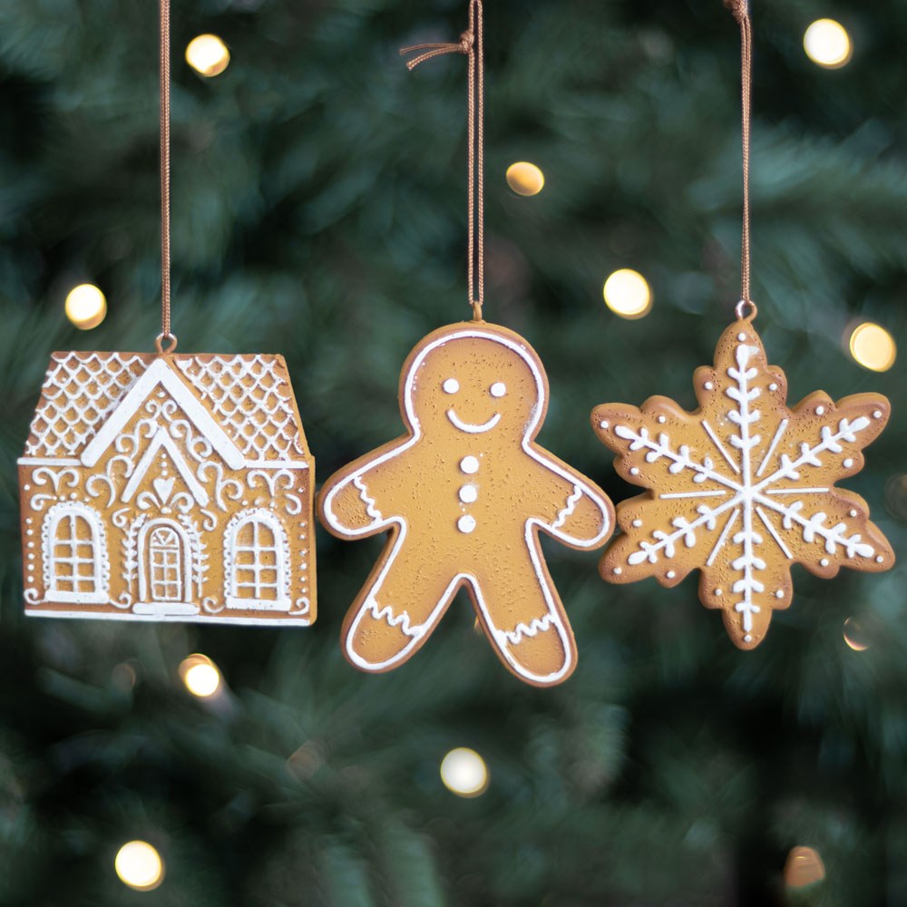Something Different North Pole Bakery Gingerbread Christmas Decorations Set of 3 | Man, House & Snowflake