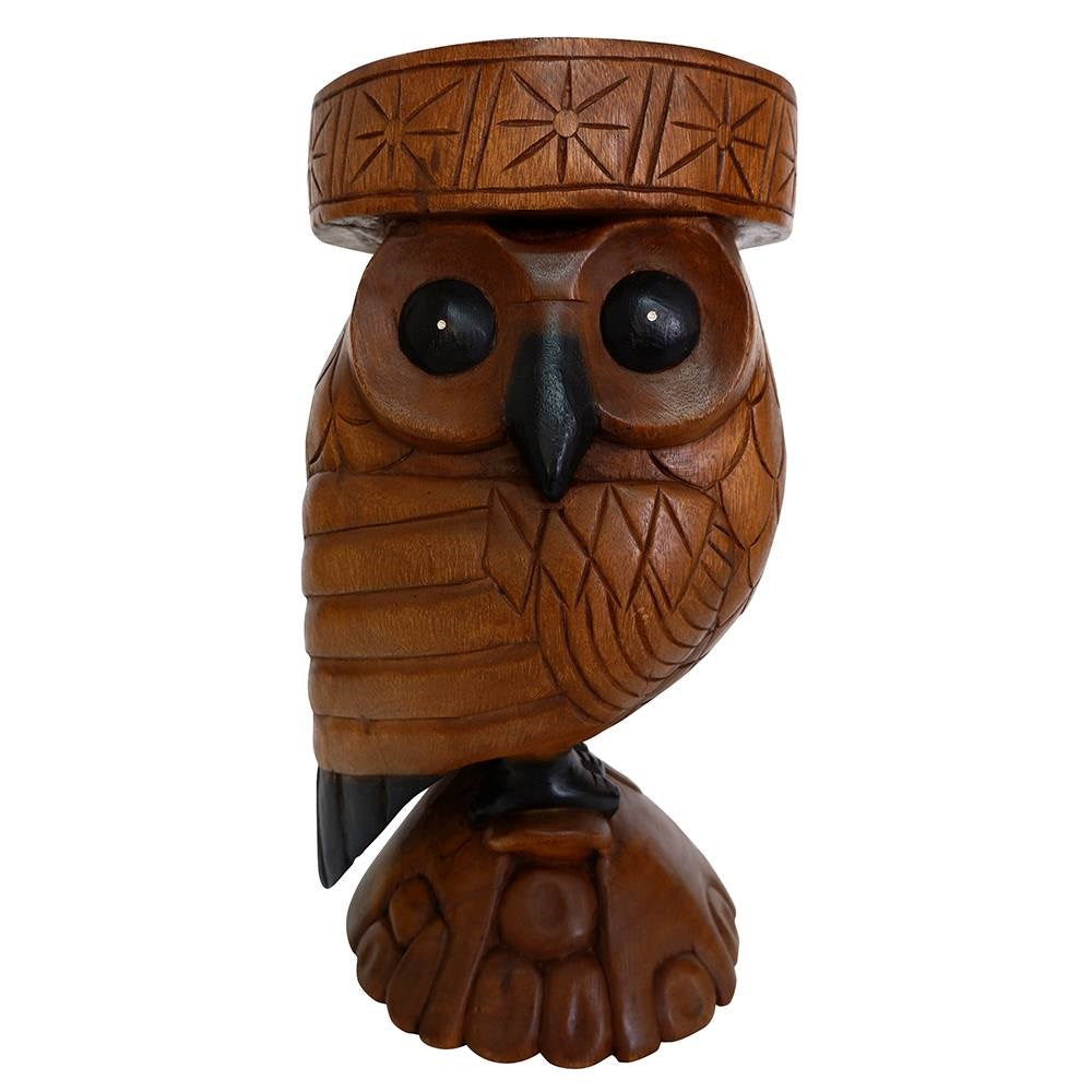 Something Different Carved Owl Solid Acacia Wood Stool and Side Table 57cm