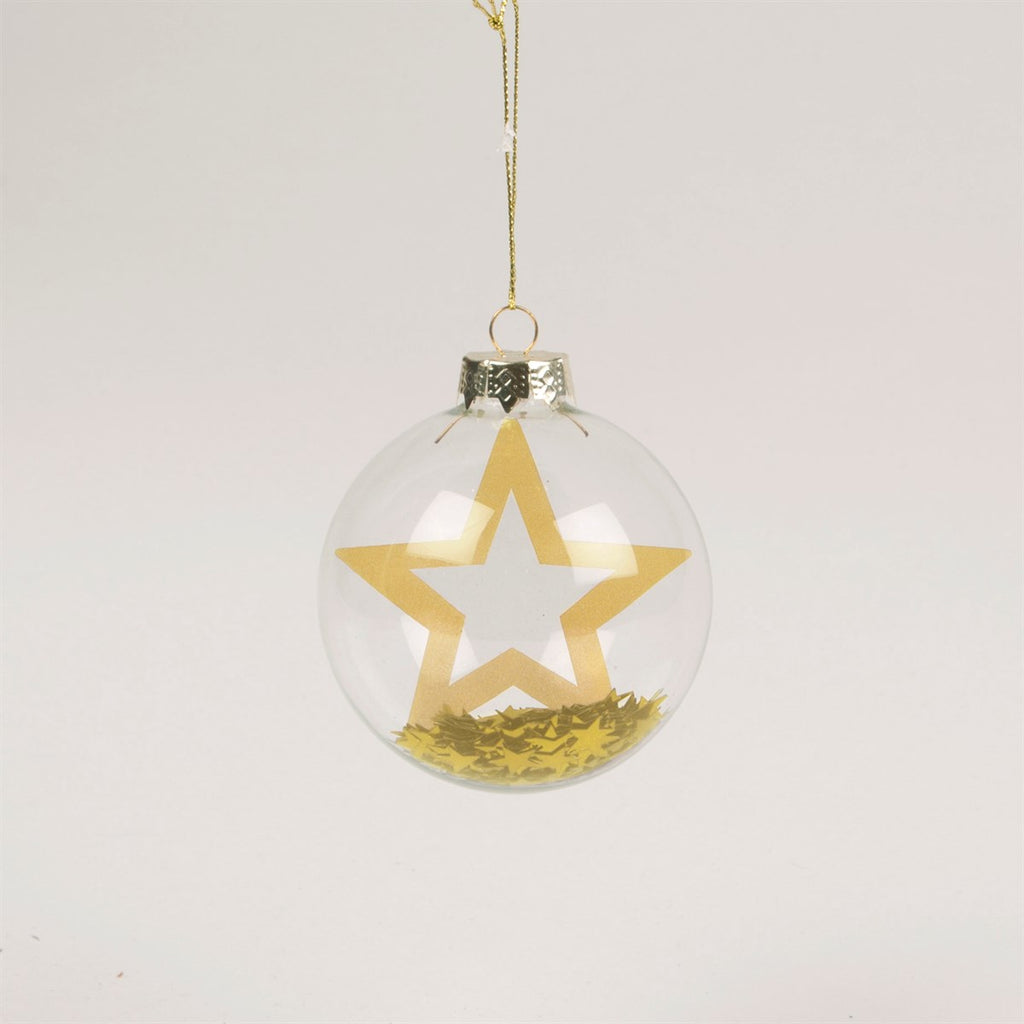 Sass & Belle Clear Star Bauble with Gold Star Sequins – Christmas Tree Decoration