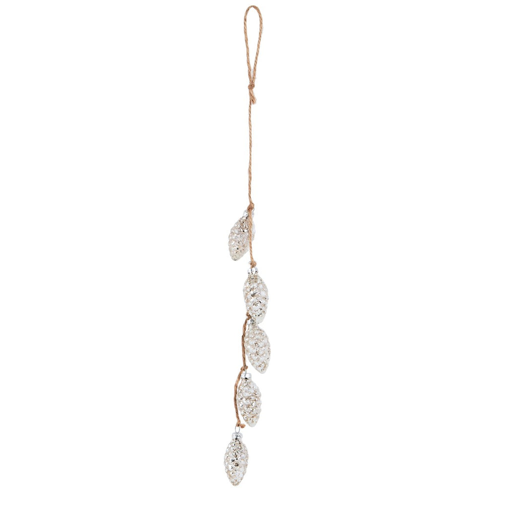 Sass & Belle Silver Glass Pinecone Hanging Decoration with 5 Pinecones