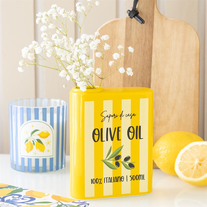 Something Different Italian Summer Olive Oil Tin Ceramic Flower Vase