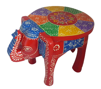 Something DIfferent Hand-Carved Wooden Elephant Stool & Plant Stand | Red Multicolour