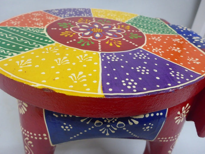 Something DIfferent Hand-Carved Wooden Elephant Stool & Plant Stand | Red Multicolour