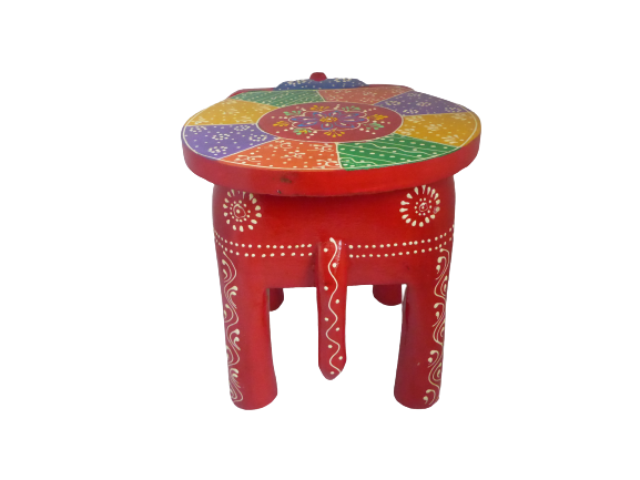 Something DIfferent Hand-Carved Wooden Elephant Stool & Plant Stand | Red Multicolour