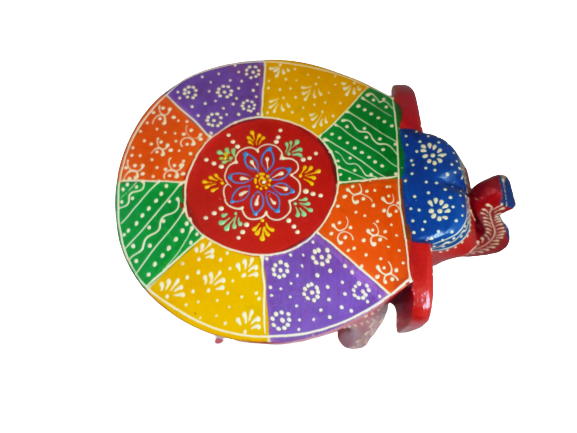 Something DIfferent Hand-Carved Wooden Elephant Stool & Plant Stand | Red Multicolour