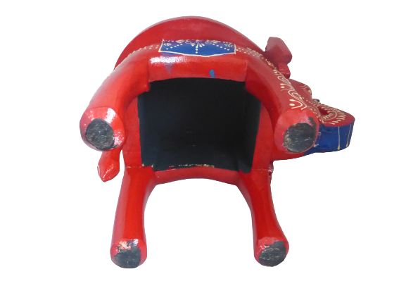 Something DIfferent Hand-Carved Wooden Elephant Stool & Plant Stand | Red Multicolour