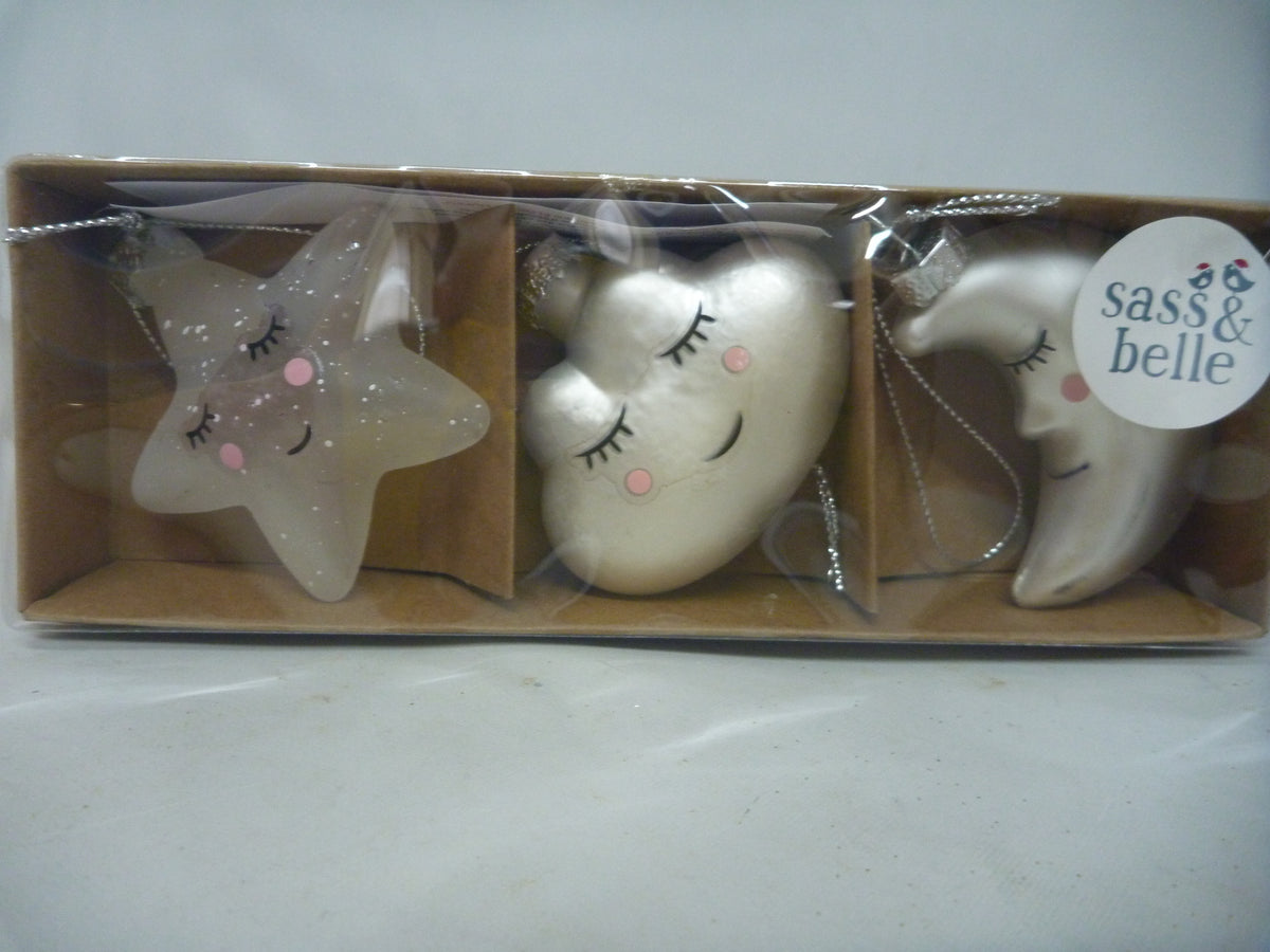 Sass & Belle Sweet Dreams Glass Christmas Baubles Set of 3