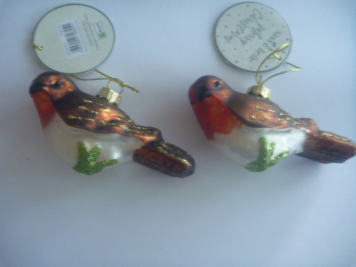 Sass & Belle Robin on Branch Christmas Bauble – Set of 2 (Seconds)