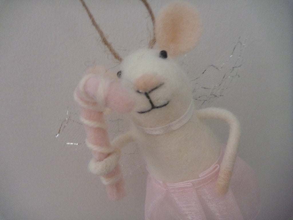 Sass & Belle Felt Mouse Hanging Christmas Tree Decoration - Fairy with Candy Cane