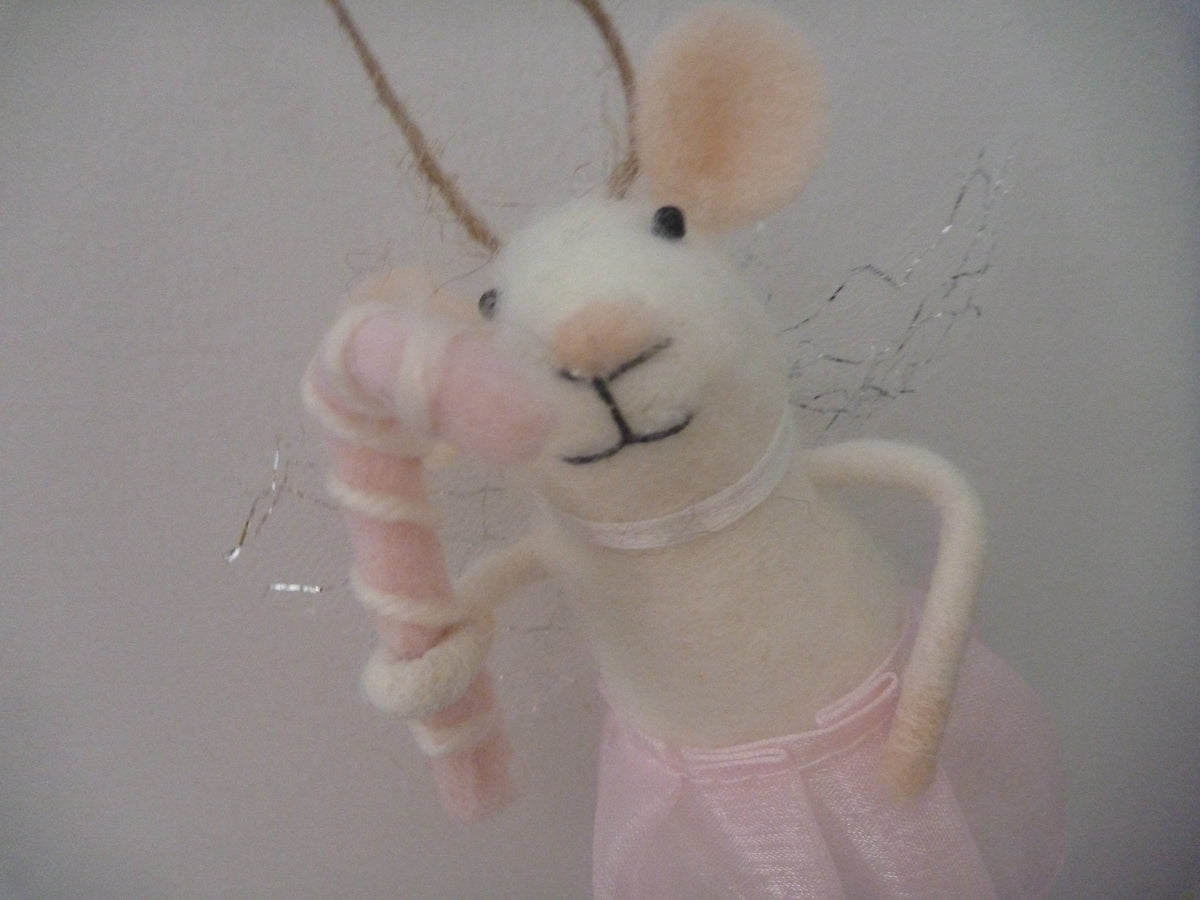 Sass & Belle Felt Mouse Hanging Christmas Tree Decoration - Fairy with Candy Cane