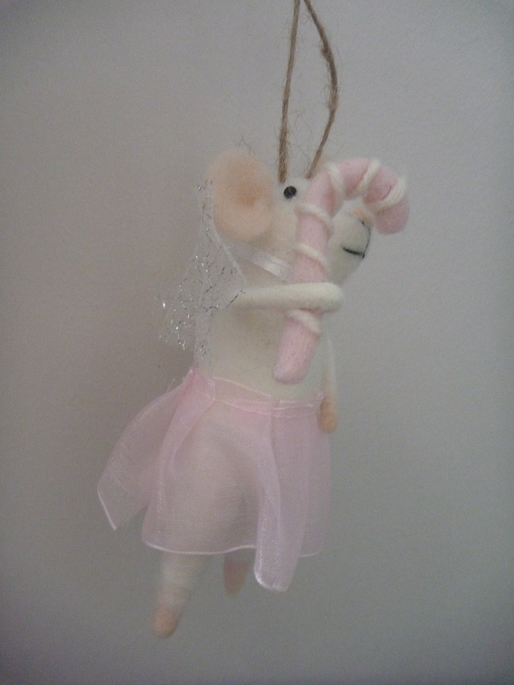 Sass & Belle Felt Mouse Hanging Christmas Tree Decoration - Fairy with Candy Cane