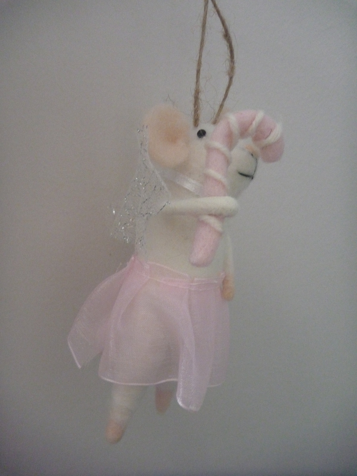 Sass & Belle Felt Mouse Hanging Christmas Tree Decoration - Fairy with Candy Cane