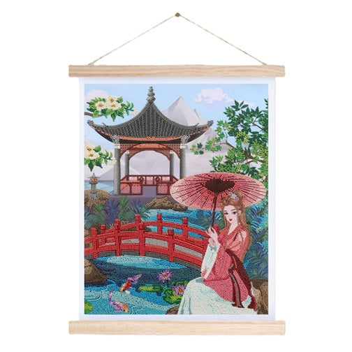 Craft Buddy Crystal Diamond Art Scroll Kit Japanese Garden Pavilion 35 x 45cm