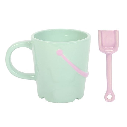 Sandcastle Bucket & Spade Shaped Mug and Spoon Set | Pastel Pier | Something Different