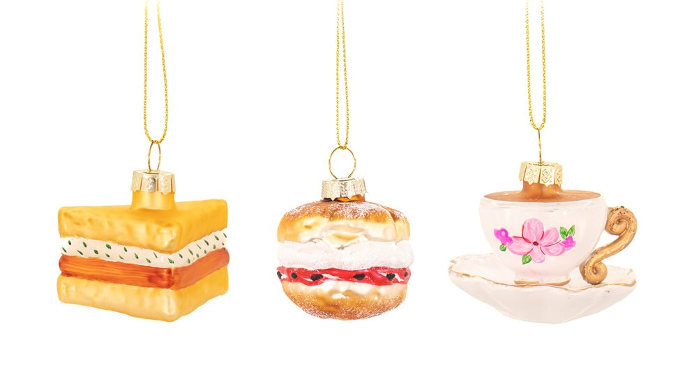 Sass & Belle Afternoon Tea 3D Glass Christmas Tree Bauble Set of 3