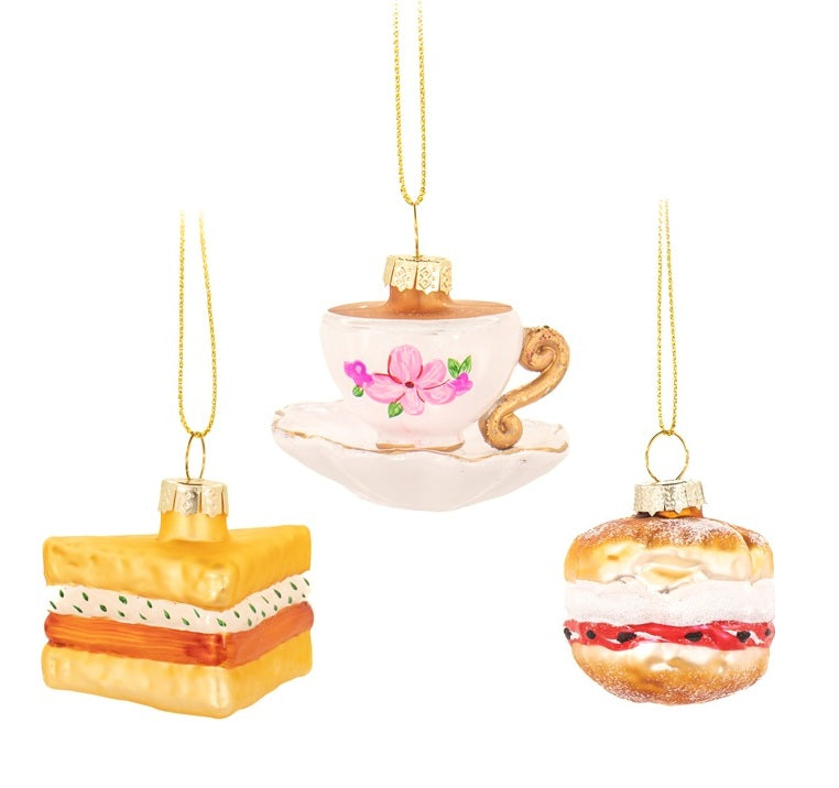 Sass & Belle Afternoon Tea 3D Glass Christmas Tree Bauble Set of 3